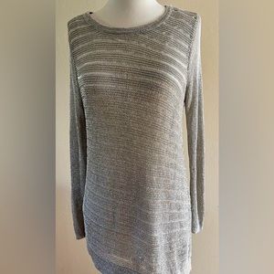 📀Chicos Classy Shimmer Gold/Silver Metallic Semi Sheer Mesh Tunic Top 2, L 💿